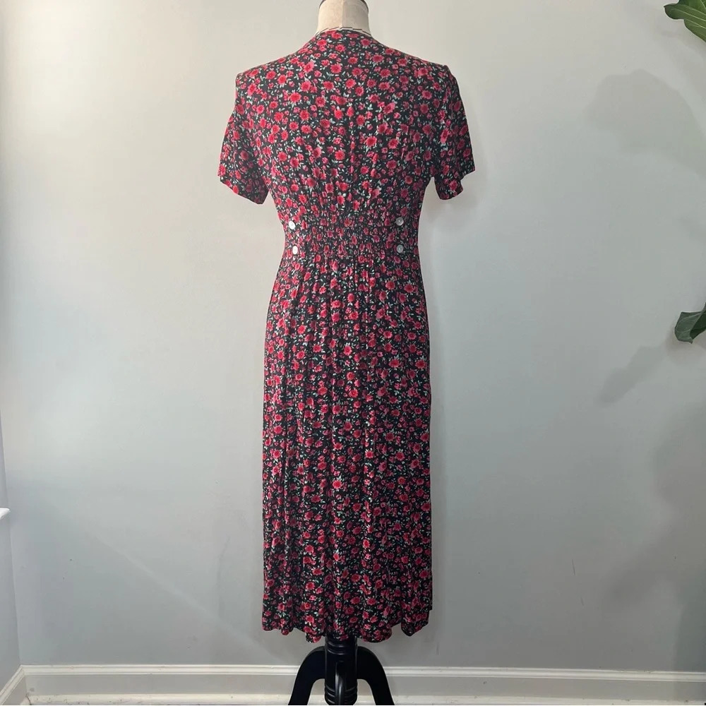 MSK vintage floral Polk dot rose button down midi dress size 6P cottagecore - Picture 2 of 10